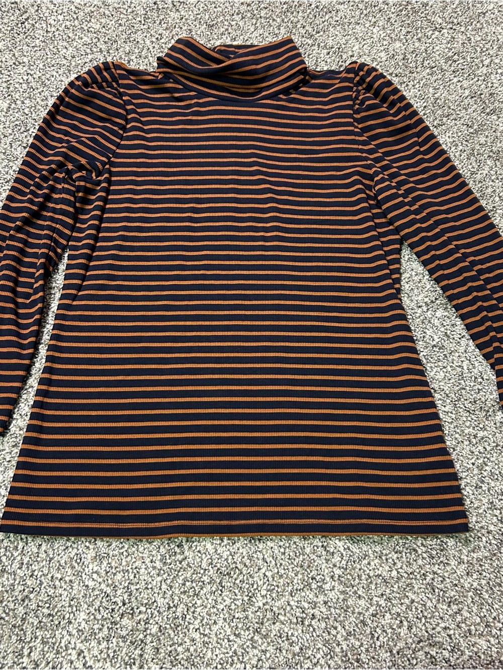 Talbots Orange Navy Striped Ribbed Puff Sleeve Turtleneck Top Women's Large P